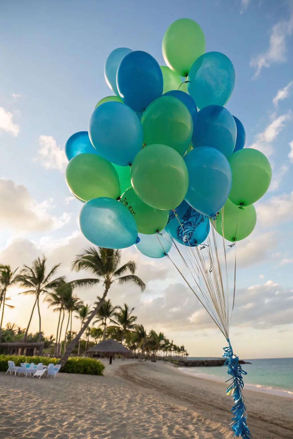 An ocean-themed balloon display that brings a refreshing feel to any space.