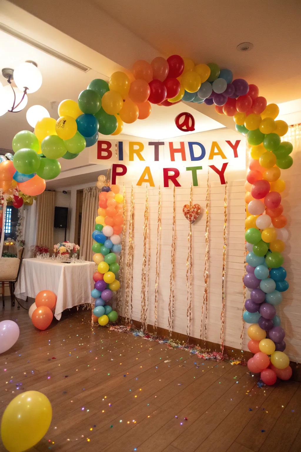 Personalized balloon garland for a birthday.