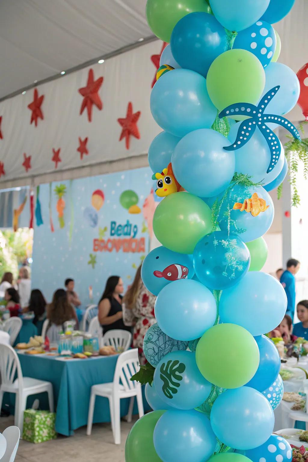 Marine aquatic balloons bring a splash of playfulness to the party.