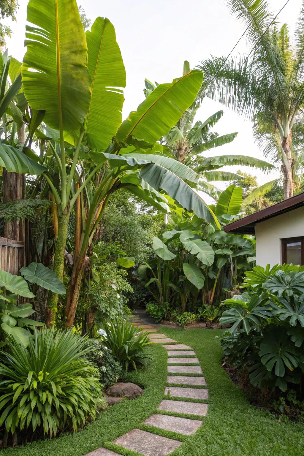 Create an exotic feel with complementary foliage around palms.