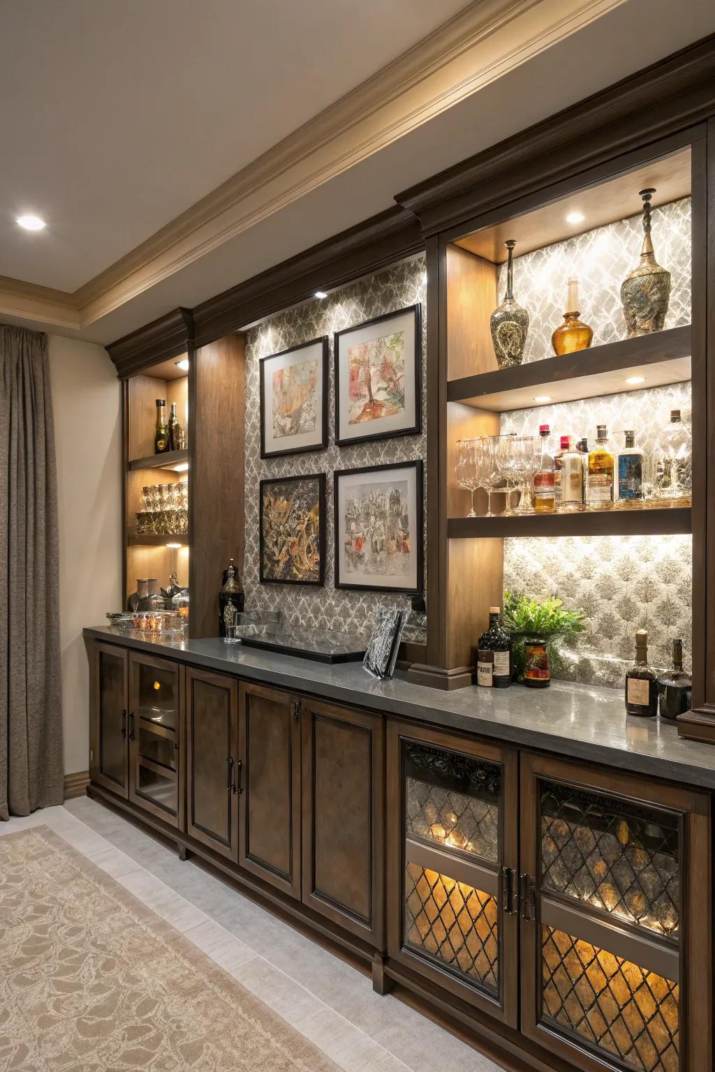 Visually appealing backdrops for a bar setting.