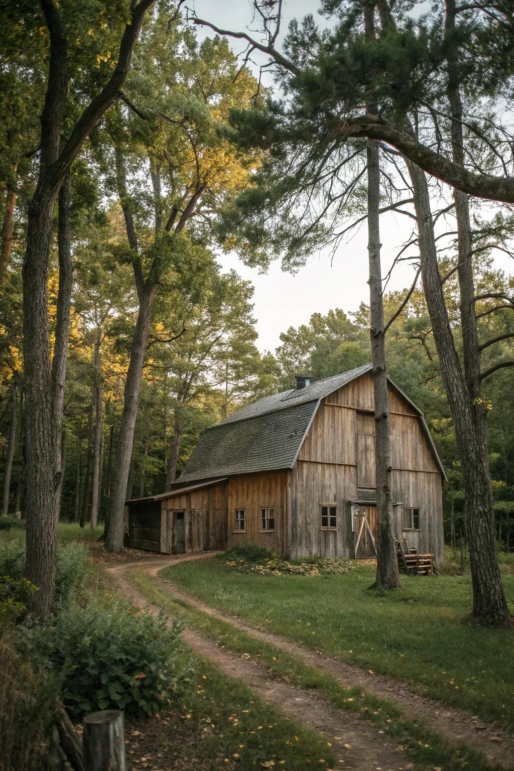 A secluded barn sanctuary offers a serene escape into nature.