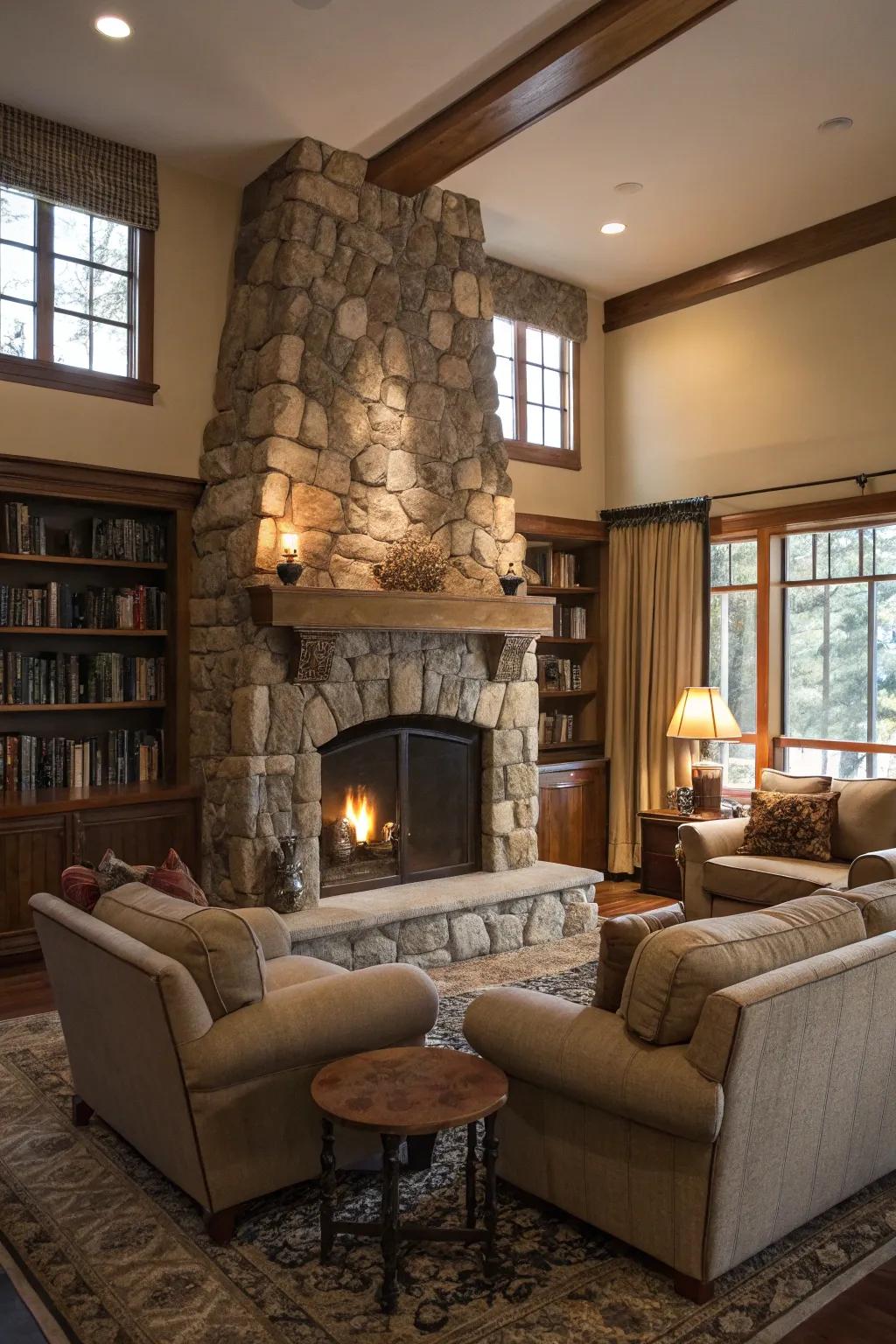 A fireplace adds warmth and a cozy gathering spot