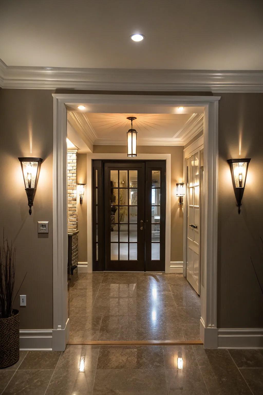 Strategic lighting elevates the aesthetic appeal of the basement entrance.