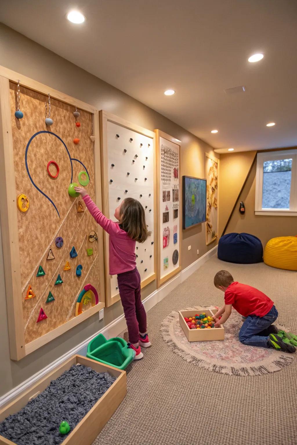 Interactive sensory boards offer tactile exploration and learning.