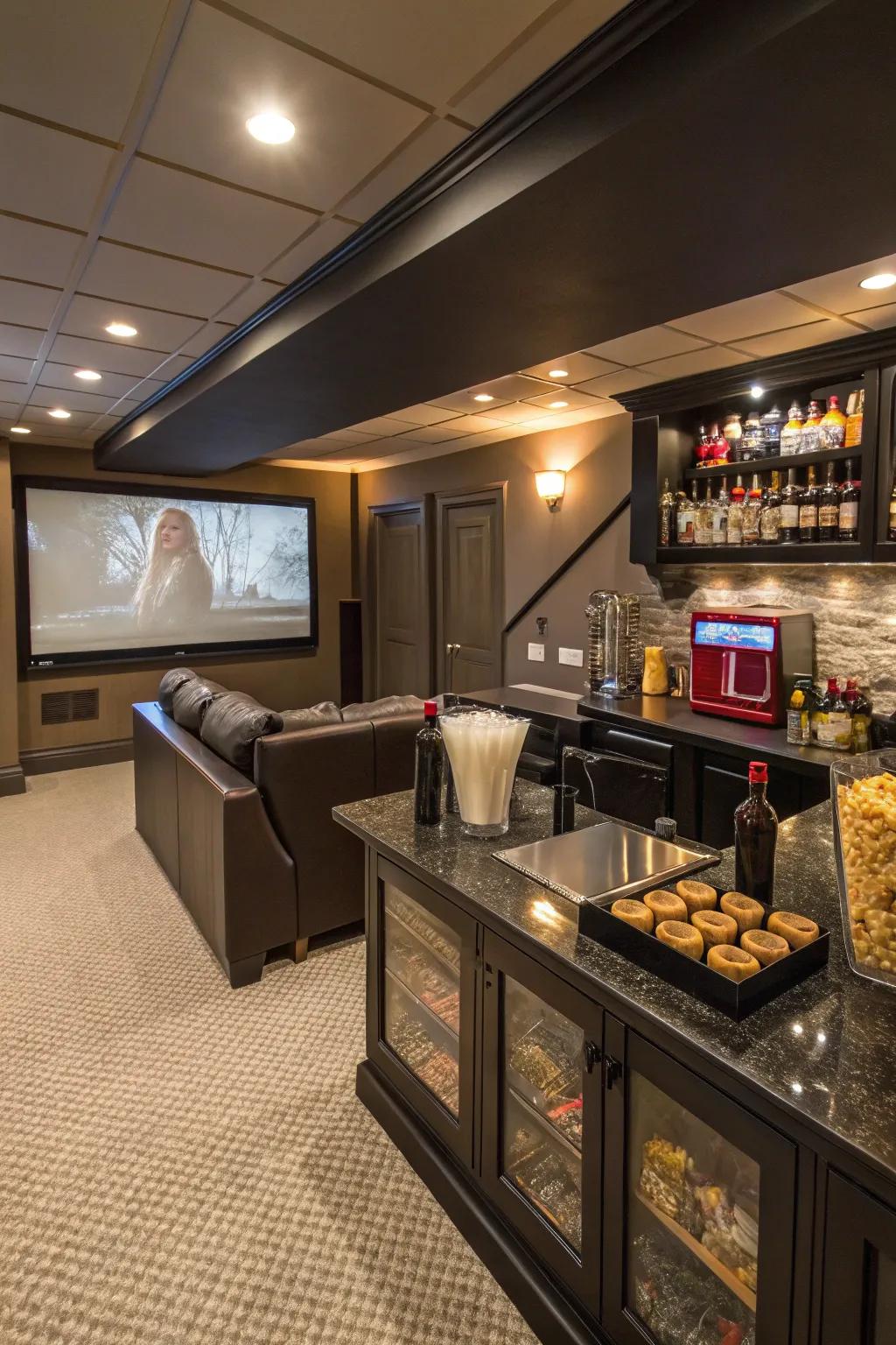 Your home theater is made more convenient and opulent with the addition of a snack and beverage bar.