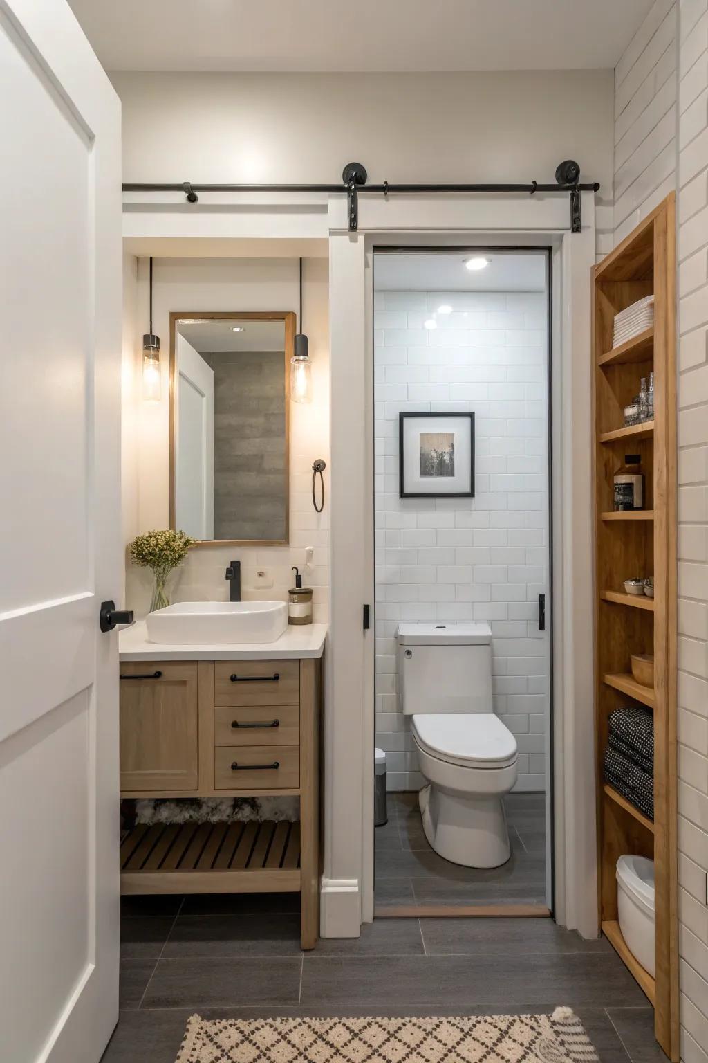 In small bathrooms, pocket panels are perfect for optimizing space.