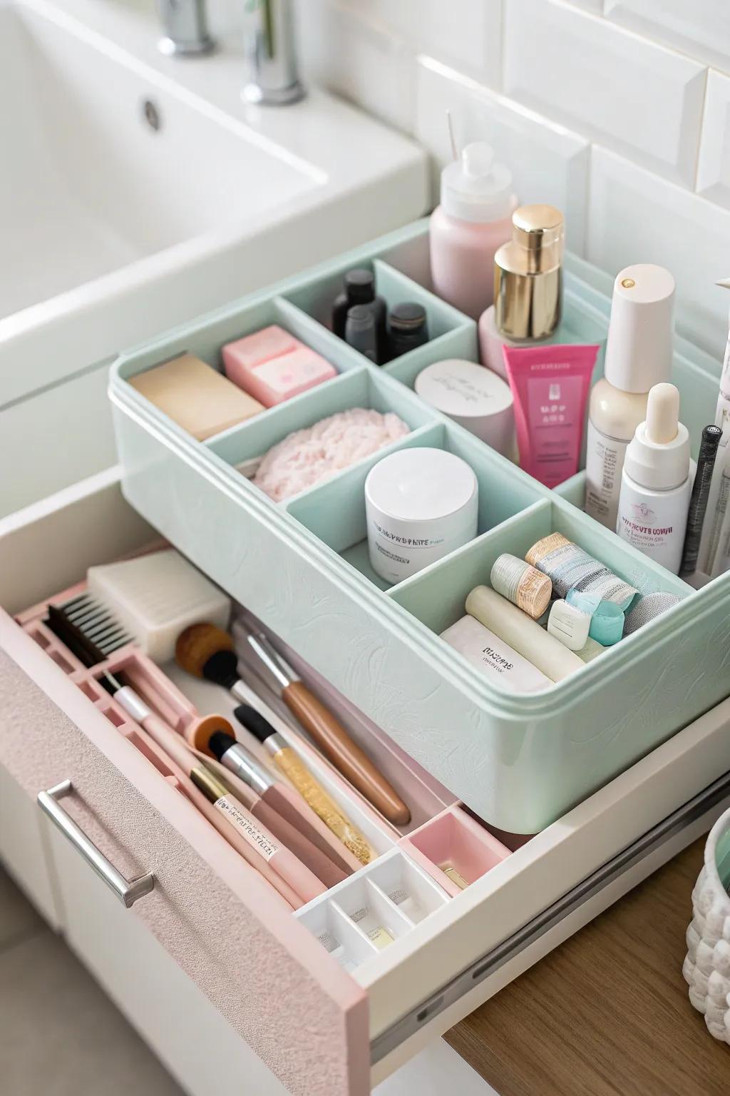 Nestable units provide efficient layered storage solutions.