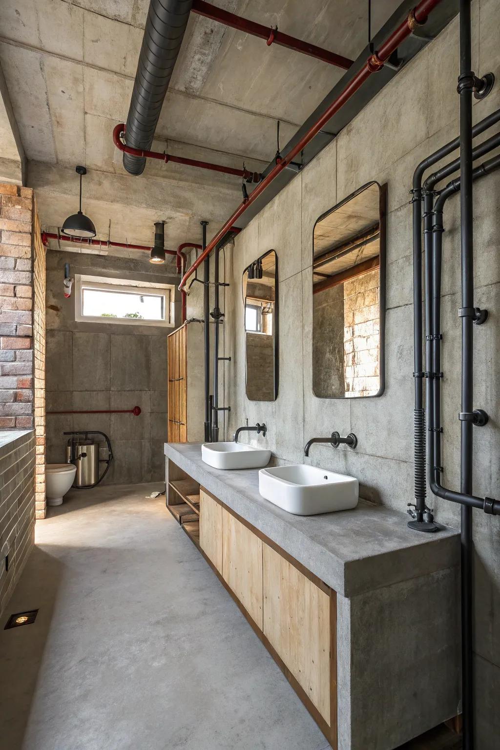 An industrial-chic bathroom design commands attention with its distinctive style.