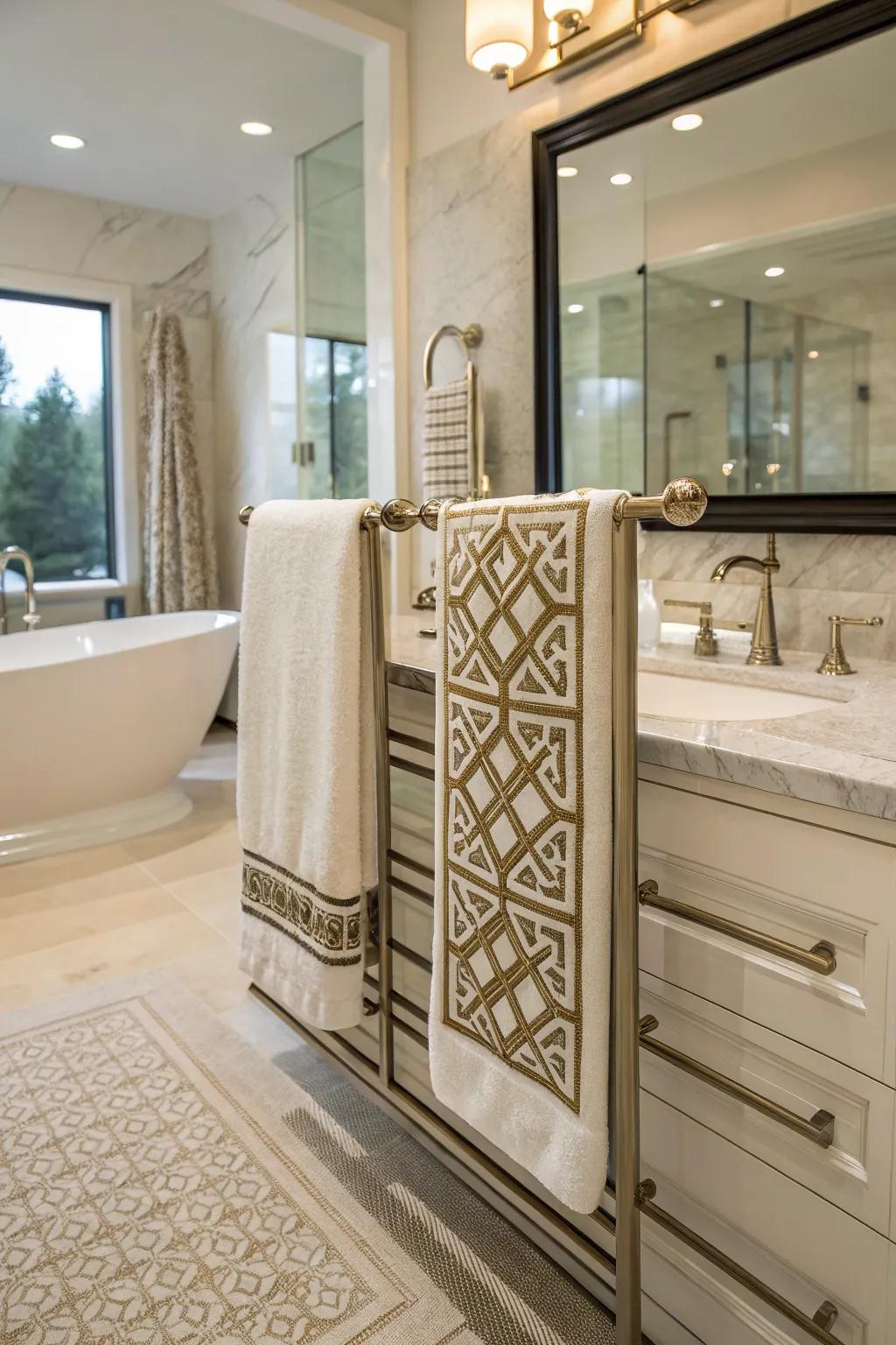 Building features can transform towel rods into art.