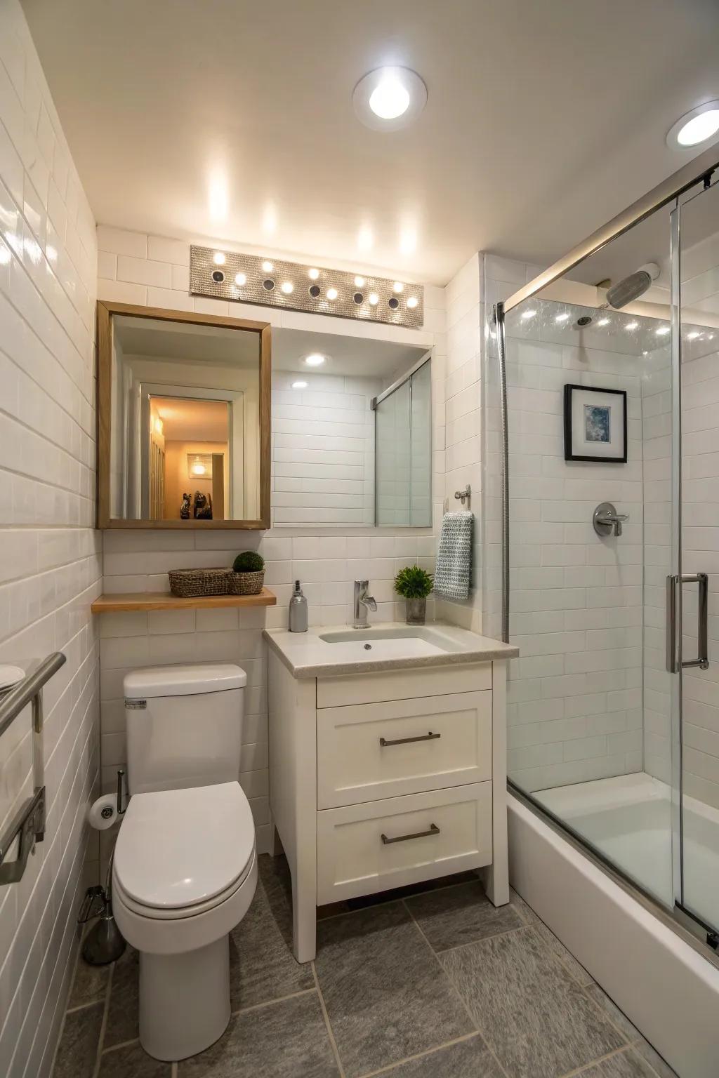 Compact modular lights are ideal for maximizing small bathroom spaces.