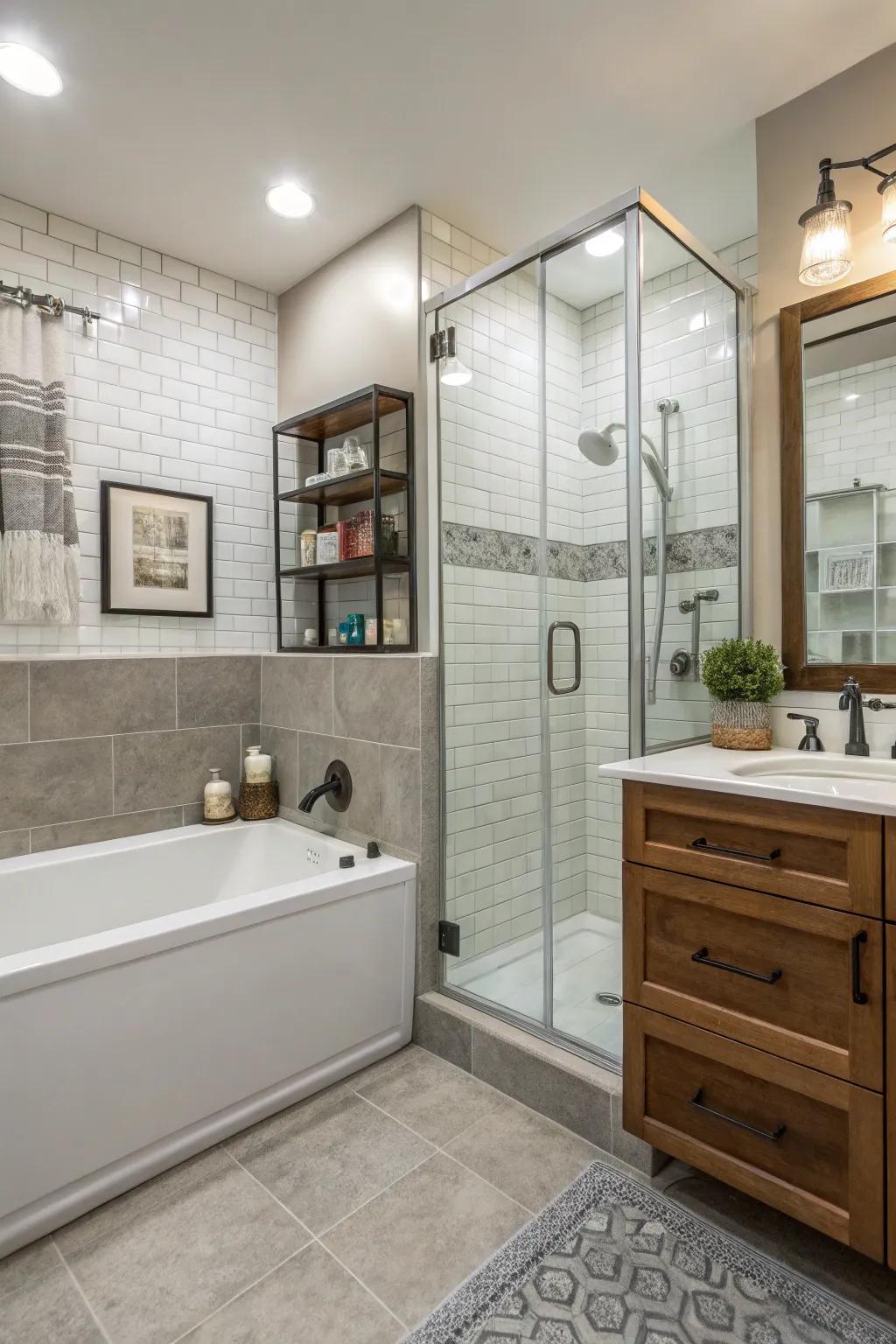 Efficient bathroom arrangement that amplifies space and practicality.