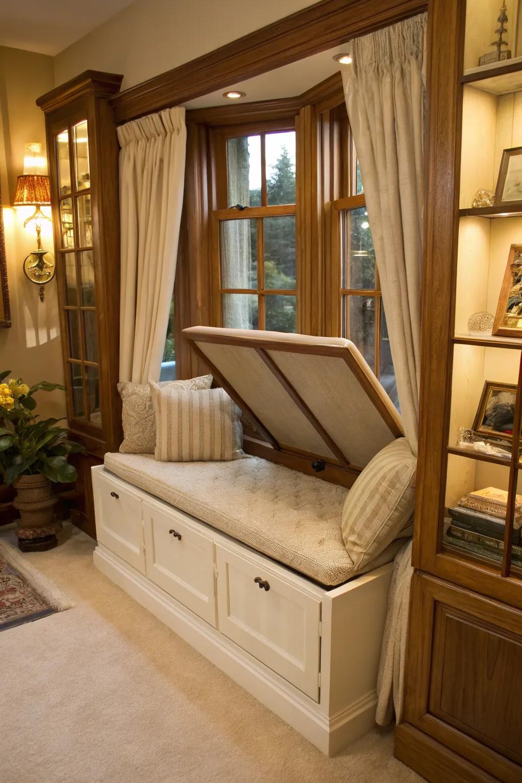 Mix comfort having practicality employing a storing seating arrangement.