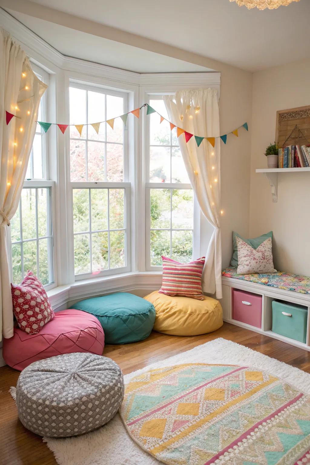 Design a fun and welcoming corner for children inside your bay window space.