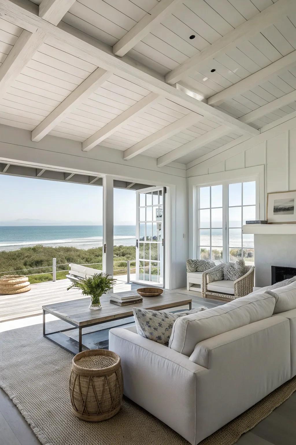Minimalist design highlights the natural beauty of the beach house setting.