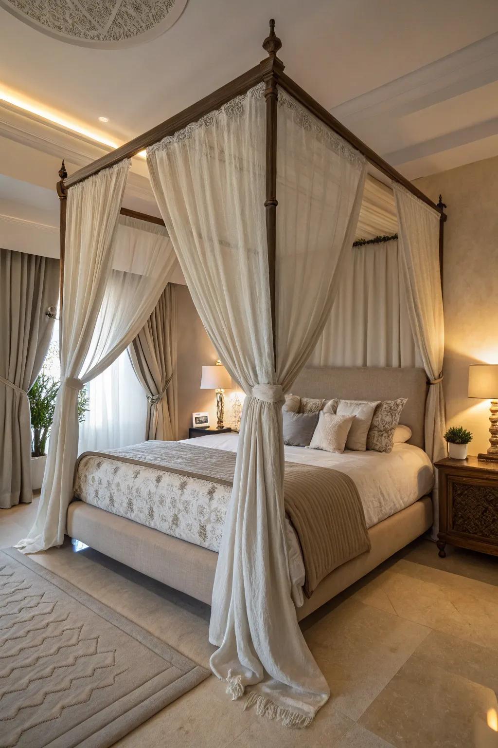 A canopy bed frame is super easy to customize.