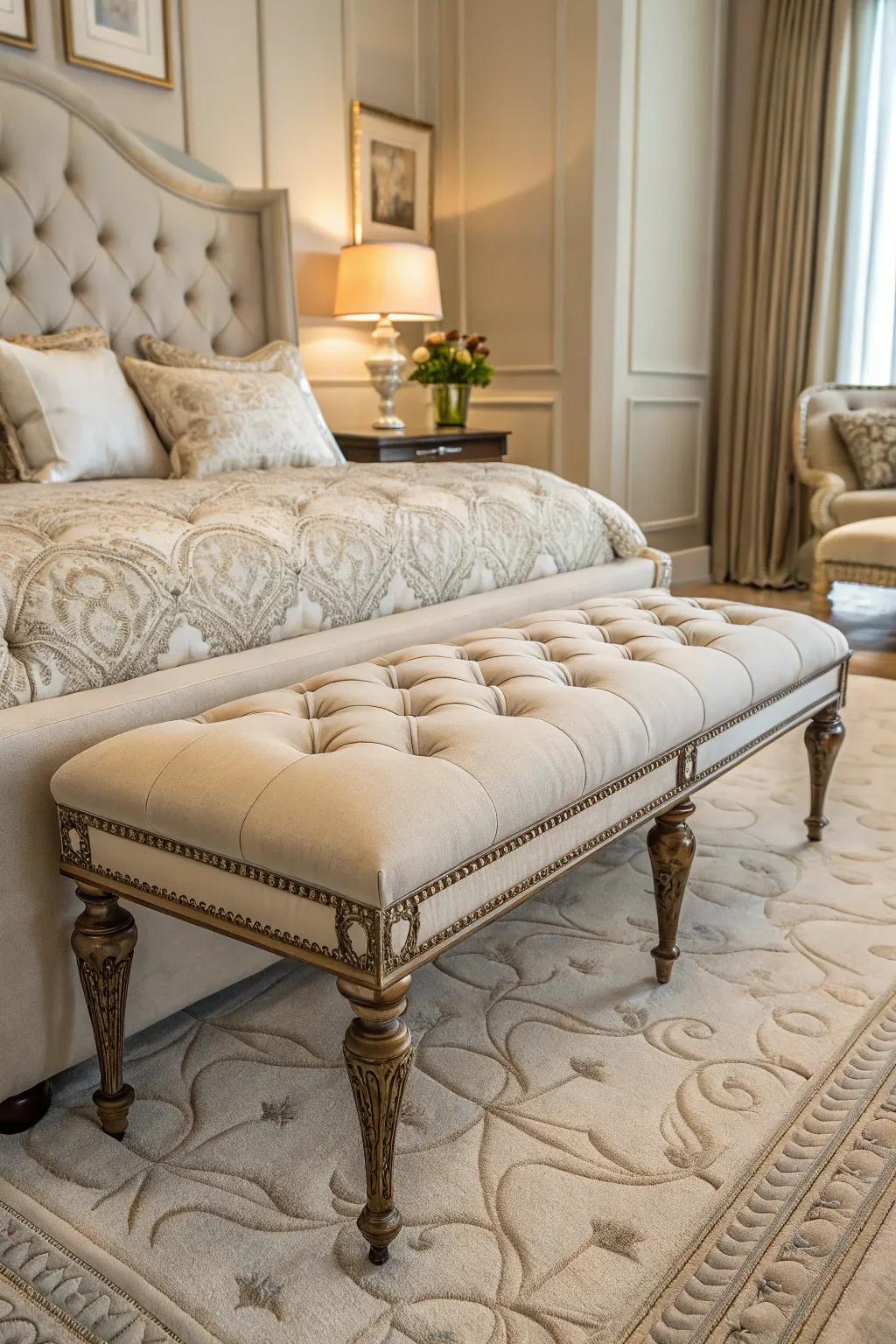 Tufted benches bring timeless elegance to your bedroom decor.