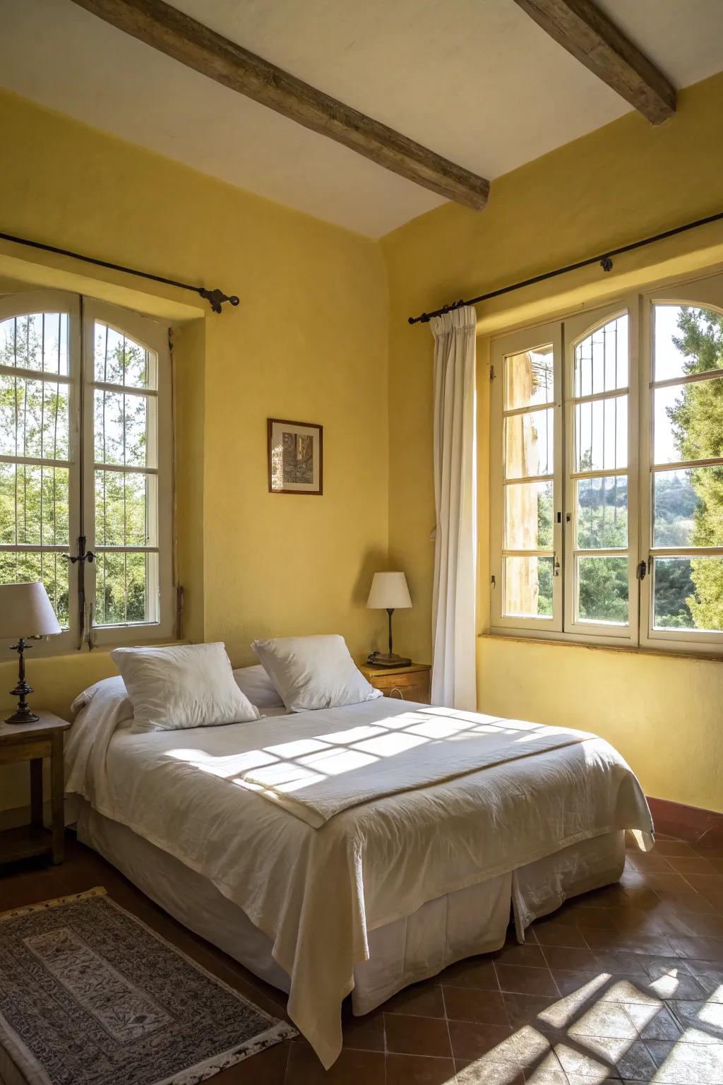 Appealing yellows enrich your bedroom with cheer and warmth.