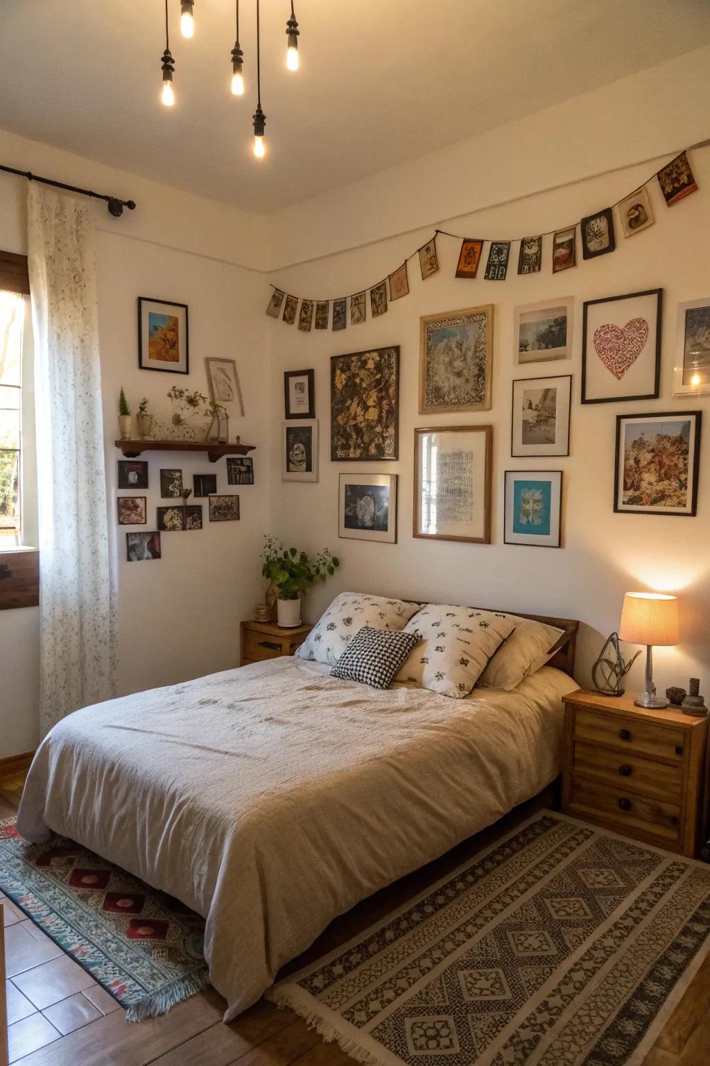 Personal touches lend an individual charm to the bedroom.