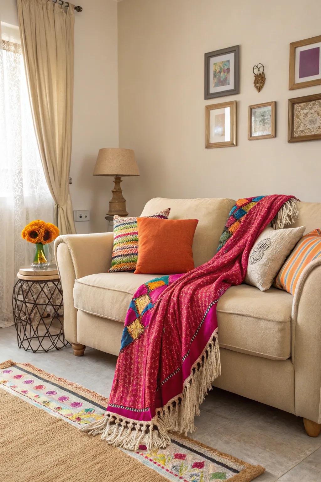 Bold accents can enliven a beige living space.