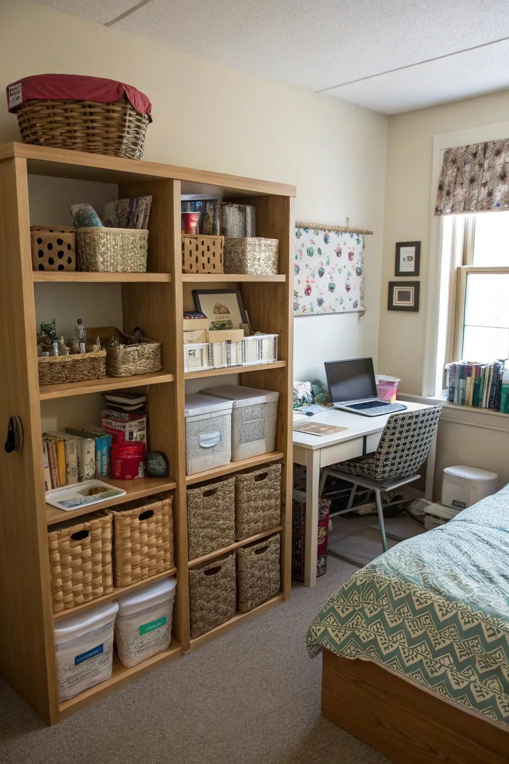 Stylish and practical storage with baskets and boxes.