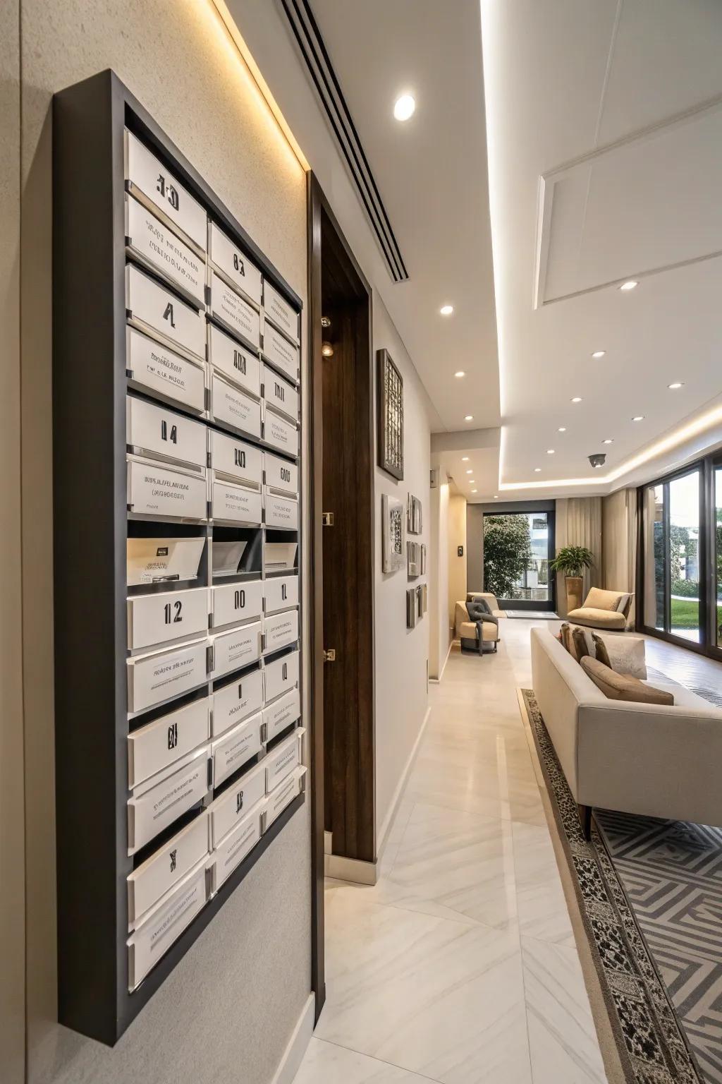 Manage mail and bills stylishly with a wall-mounted rack.