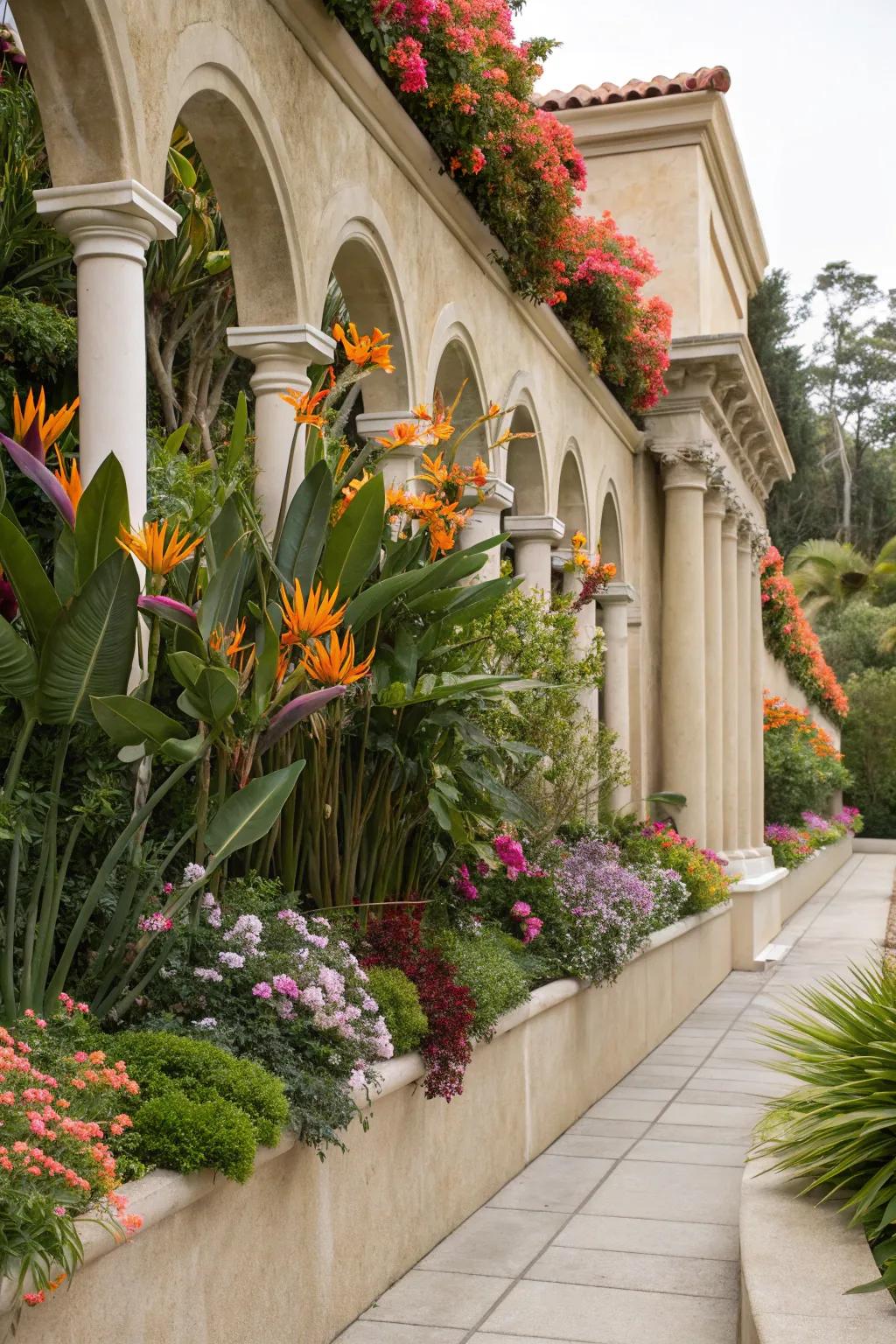 Regal Plume adds color and interest to garden structures.