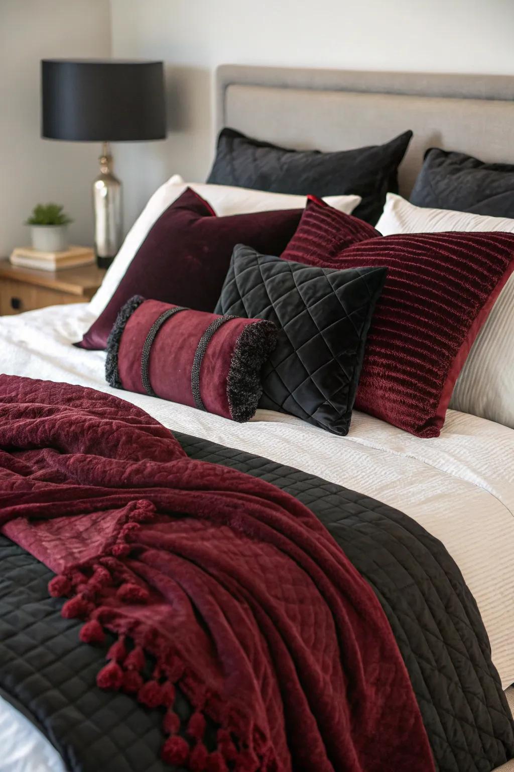 Blending feels with throws and pillows contributes luxury and coziness.