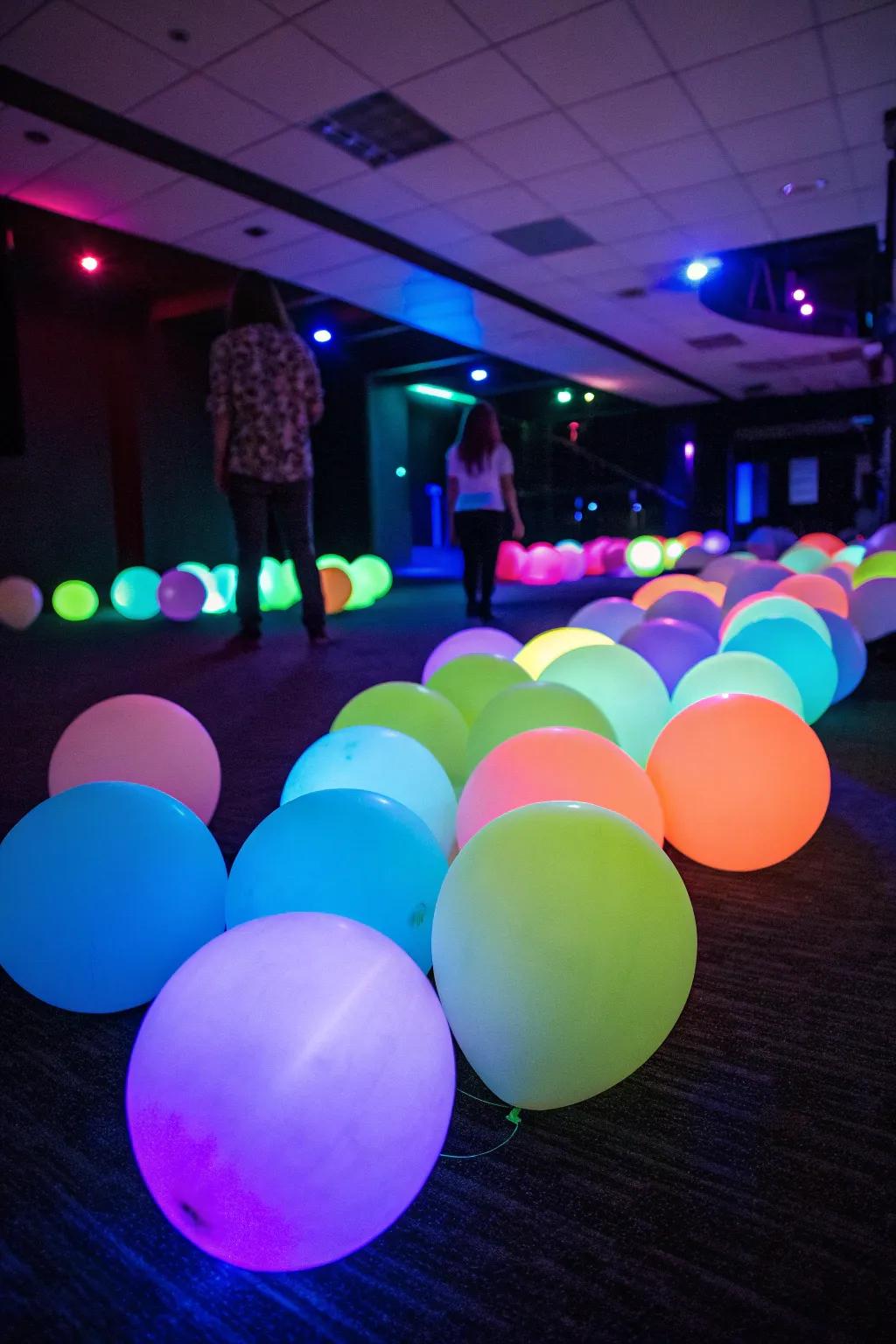 Neon balloons add a fun glow to any gathering.