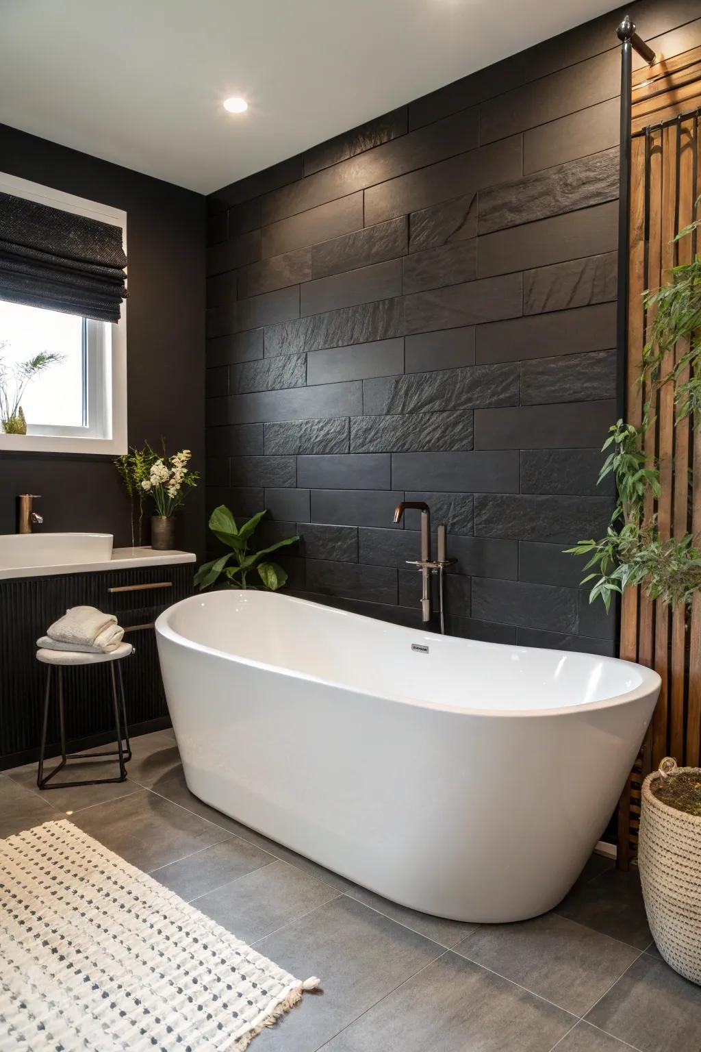 A bright standalone tub serves as a focal point of minimalist luxury.