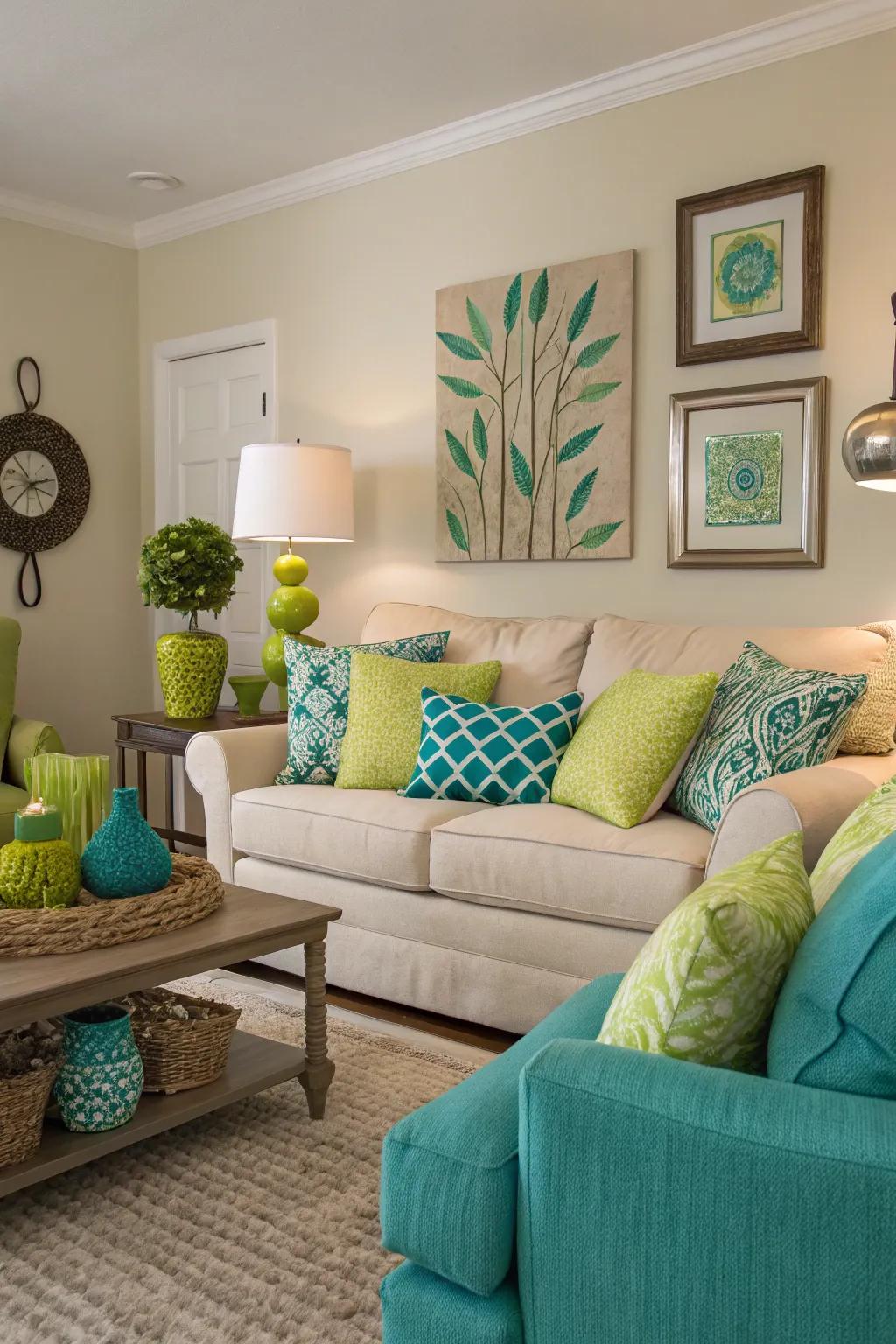 Teal and lime details add energy and vibrancy.
