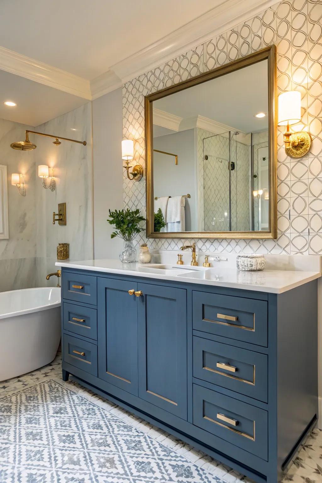 Shimmering metallic and azure create a harmonious blend of warmth and style.