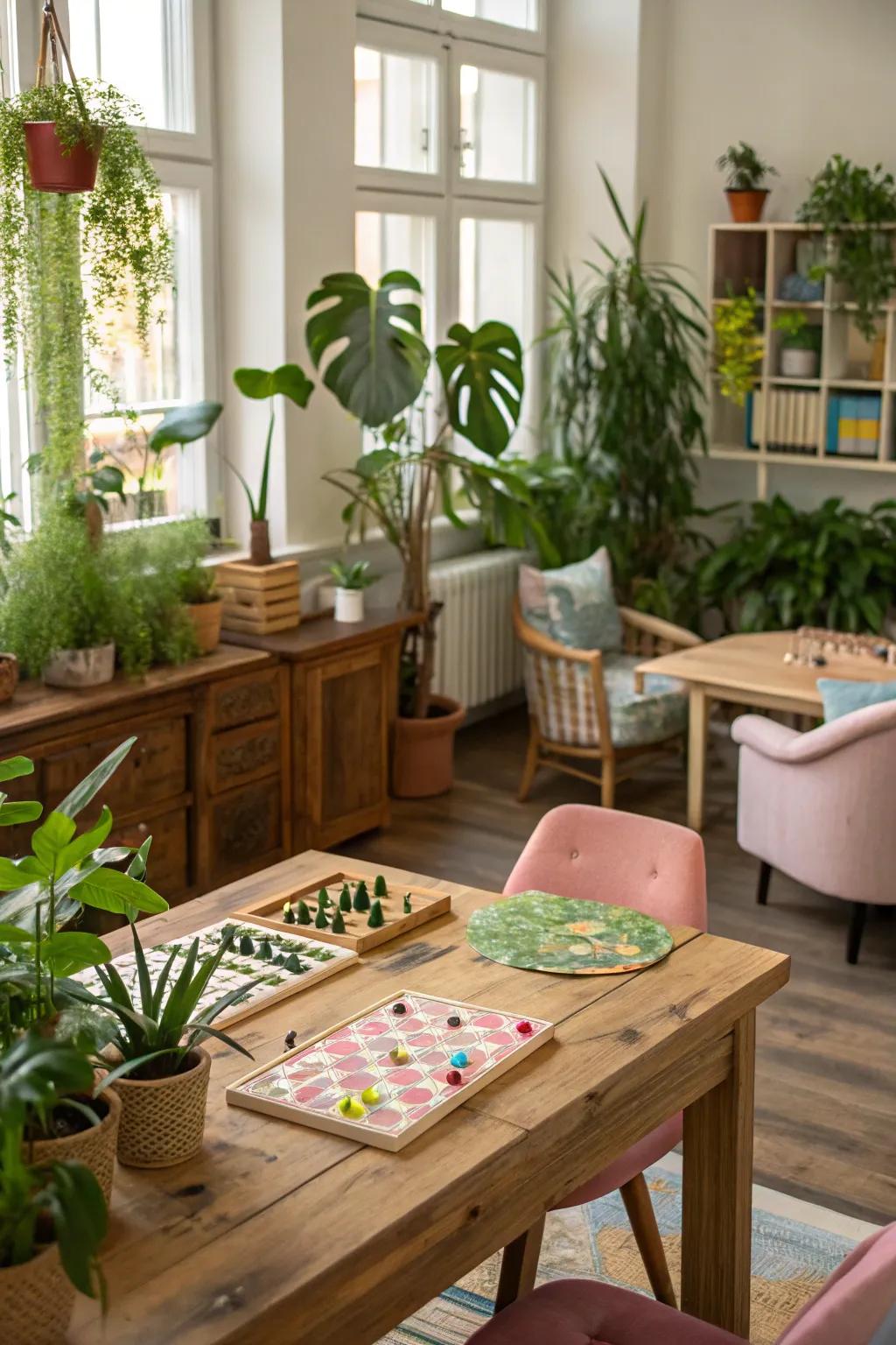 Nature-inspired décor introduces a sense of tranquility to your game room.