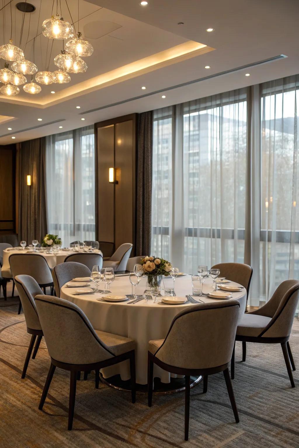 Dinner seating enhances social interaction.