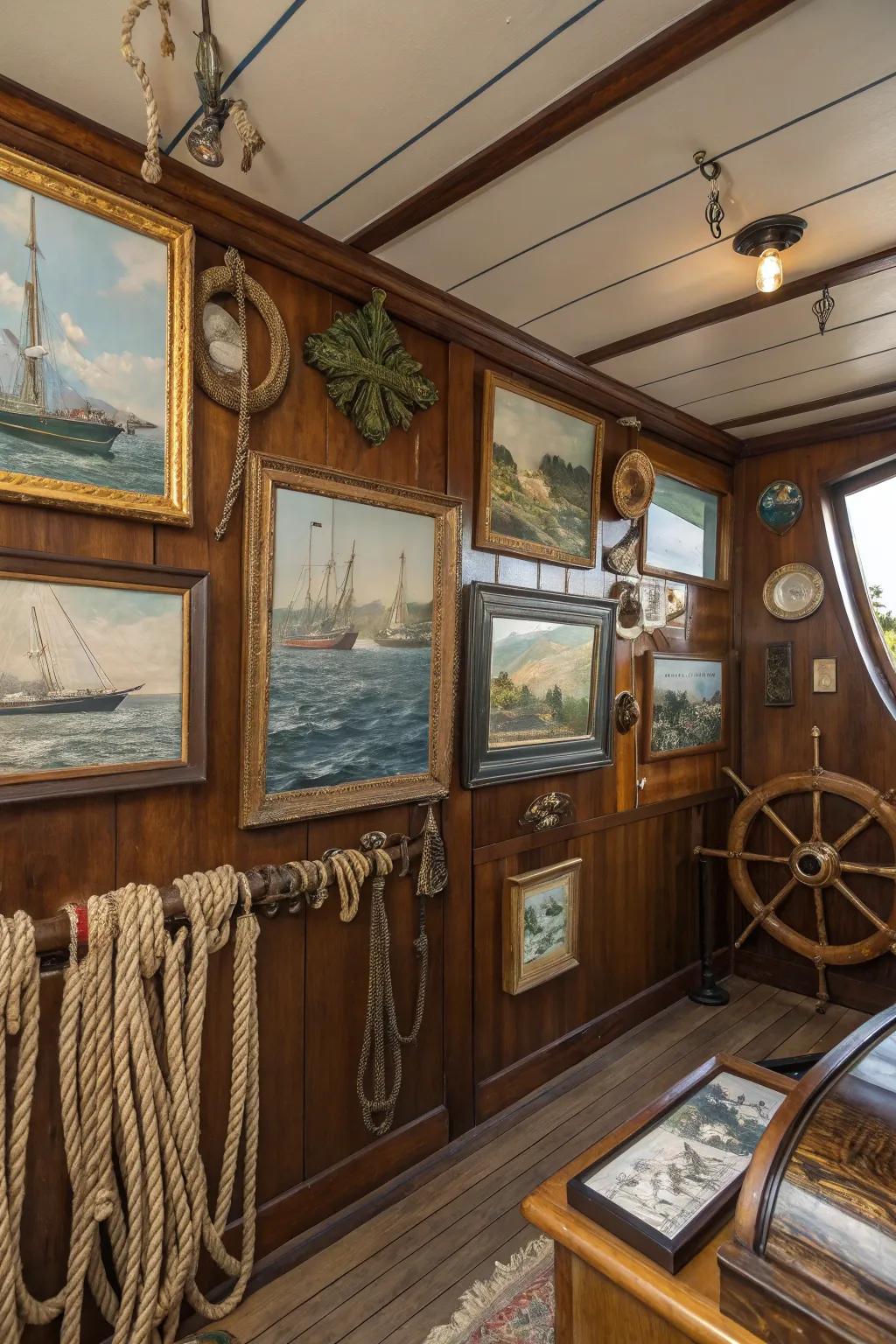 Nautical decor adds personality and charm to the boat interior.