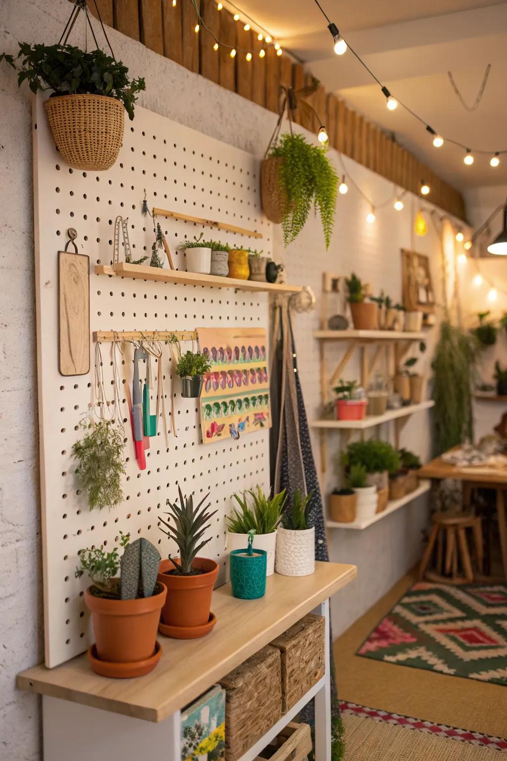 Pegboards provide flexible and adaptable storage options.