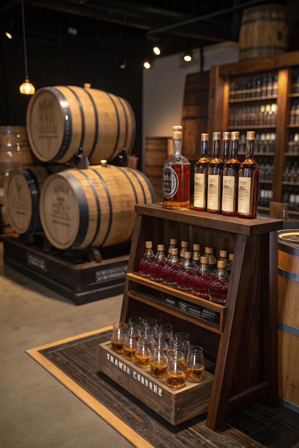 A cask maturation station adds authenticity to your bourbon corner.