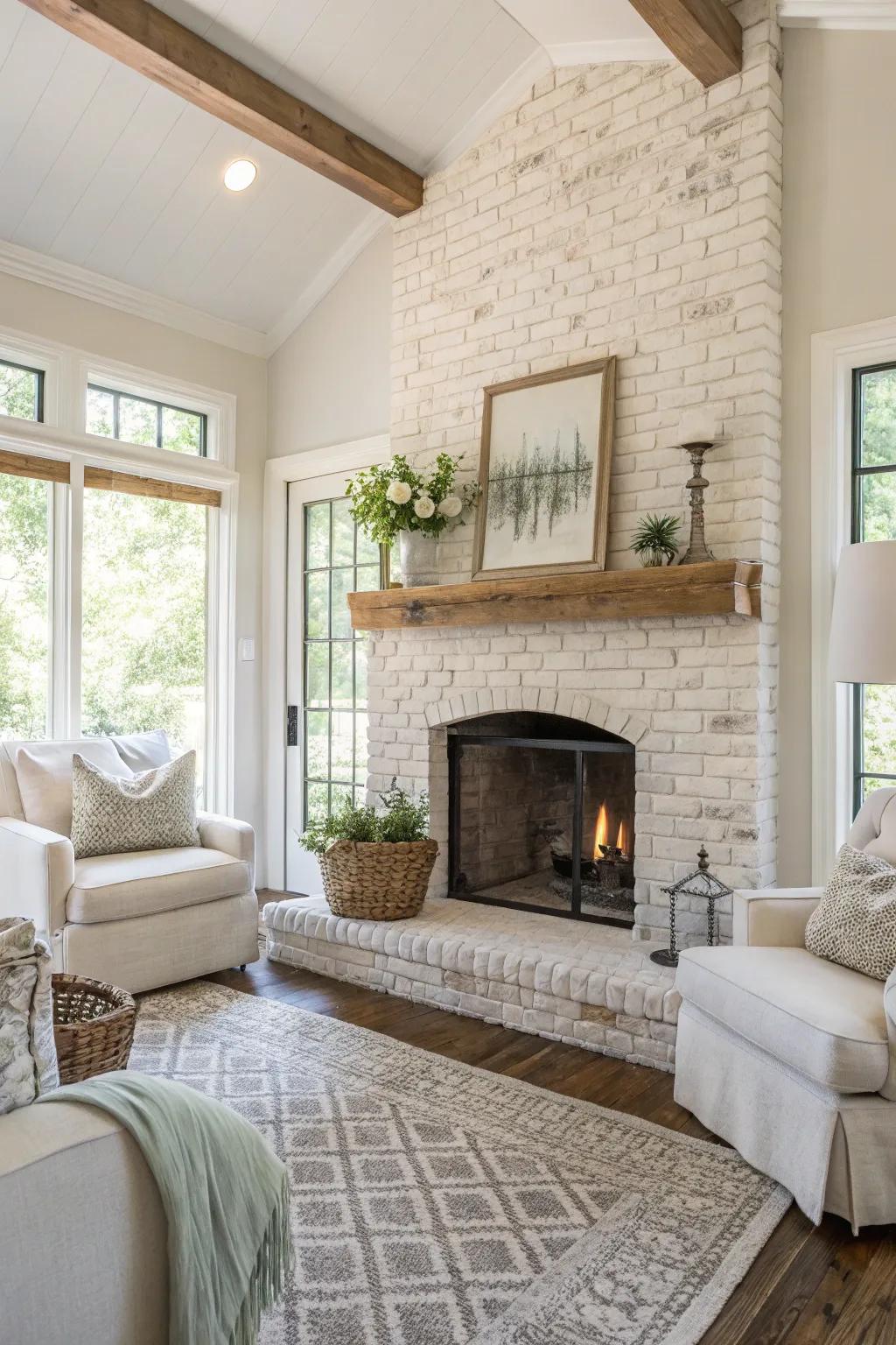 Neutral colors will brighten up your fireplace.