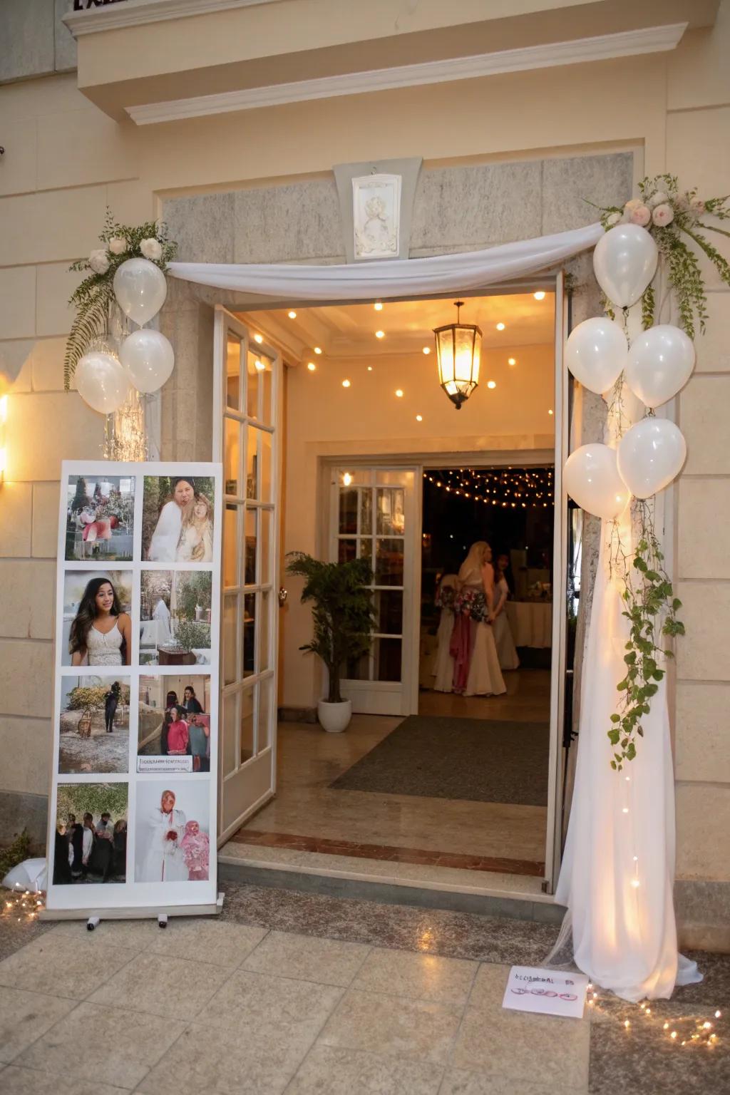 A poignant snapshot montage imparts the couple's affection narrative to arriving attendees.