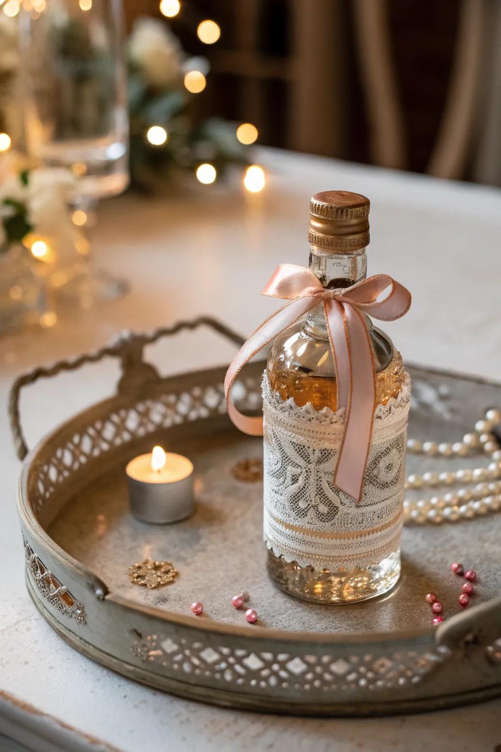 A hint of refinement with creatively presented miniature alcohol bottles.