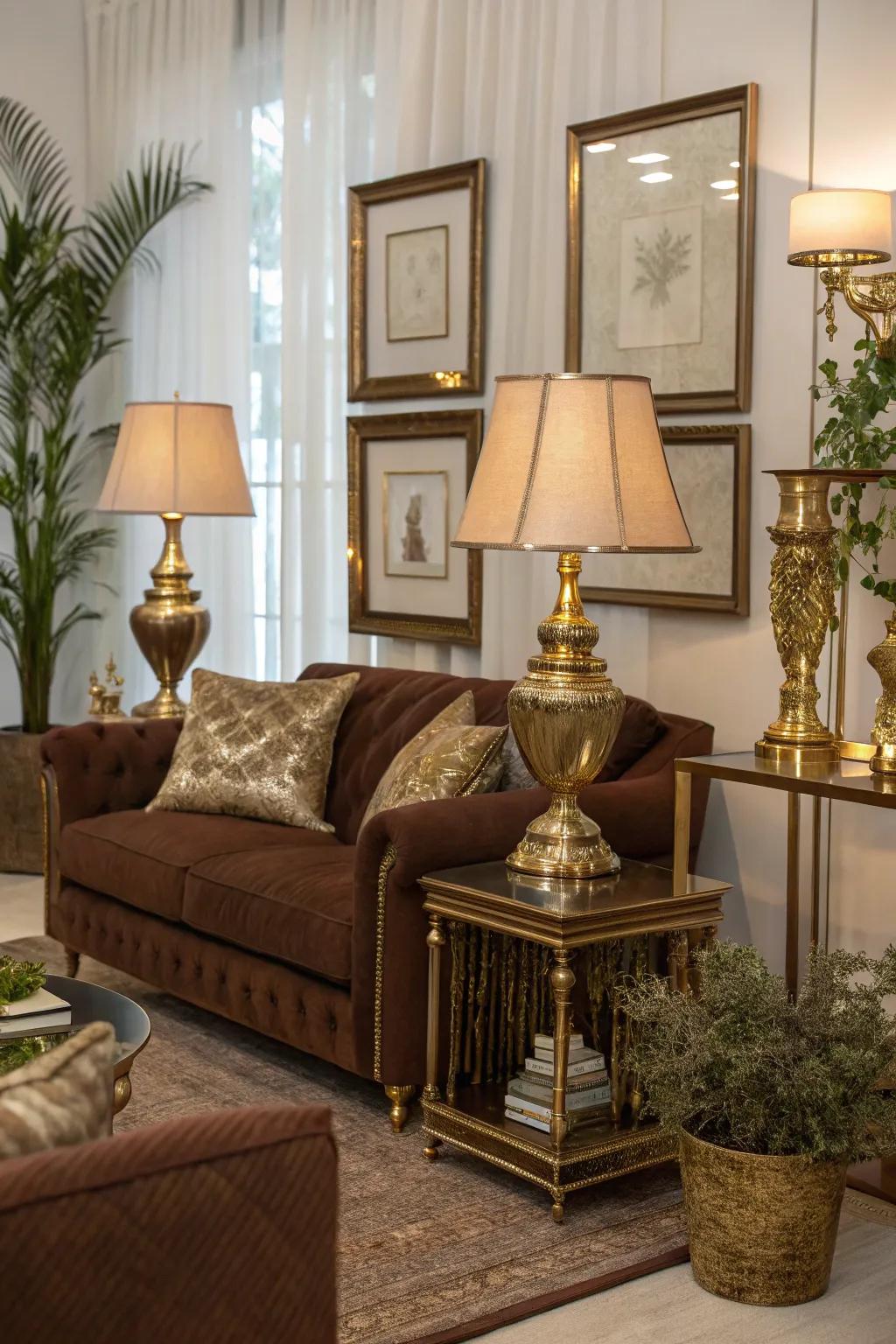 Shiny parts inject a hint of allure to brown decor.