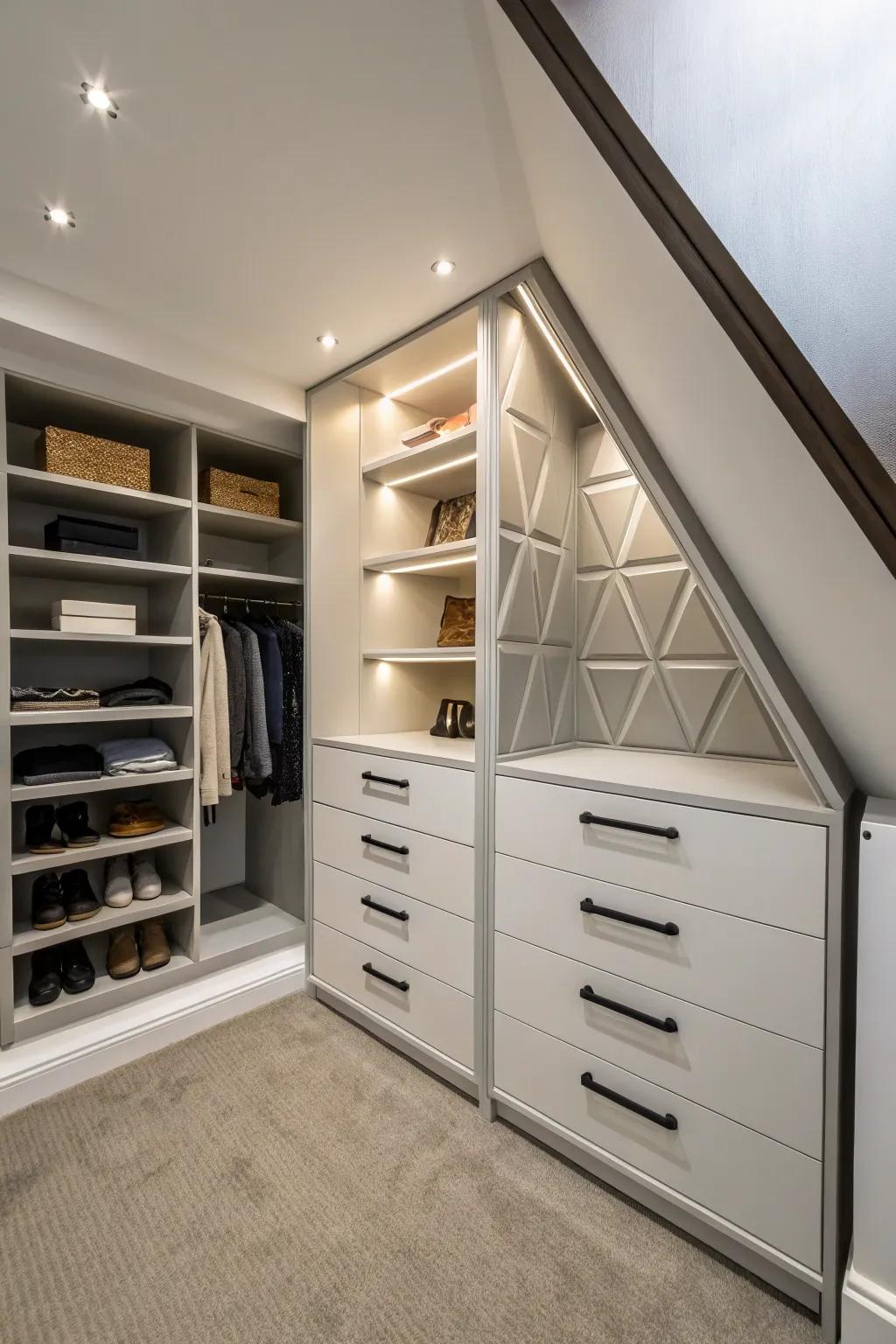 A corner wardrobe makes creative use of space.