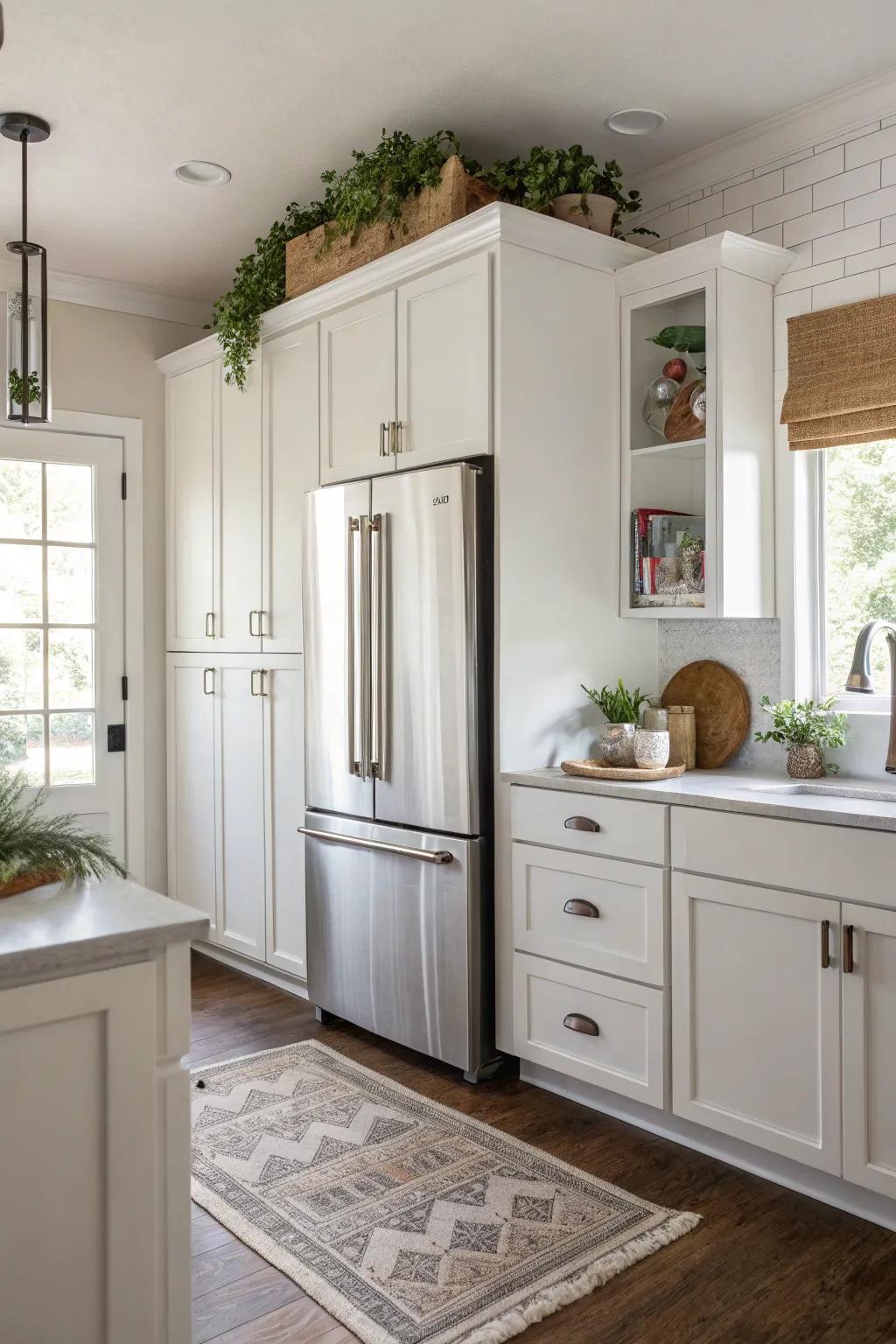 Cabinets with no fixtures provide a modern and sleek aesthetic.