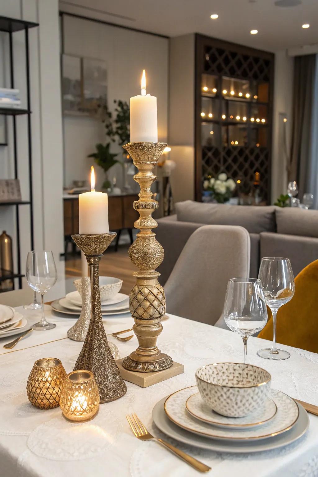 Ornamental light stands function as the focal point of any table.