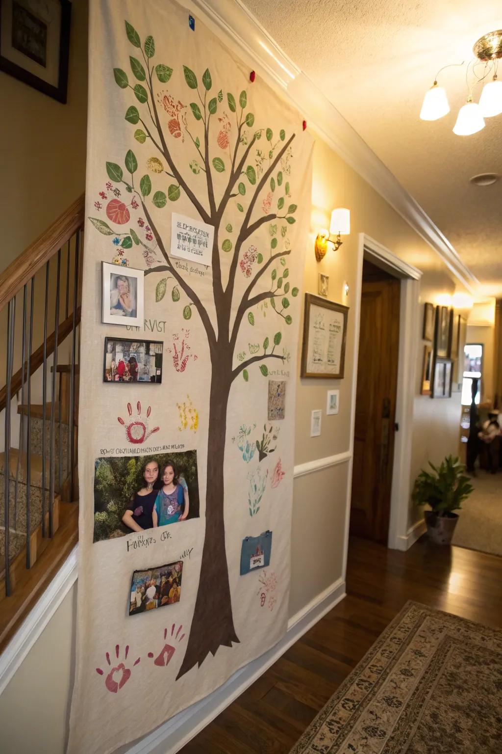 Unique ancestry design canvas in a hallway