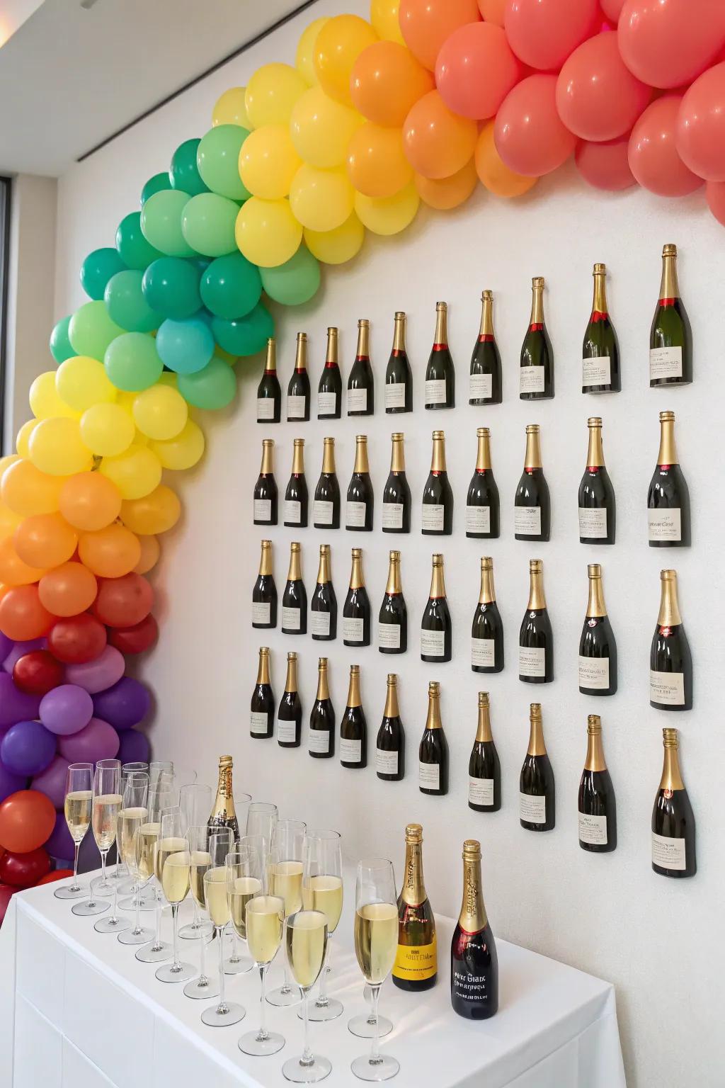 A playful sparkling wine showcase with a balloon arch.
