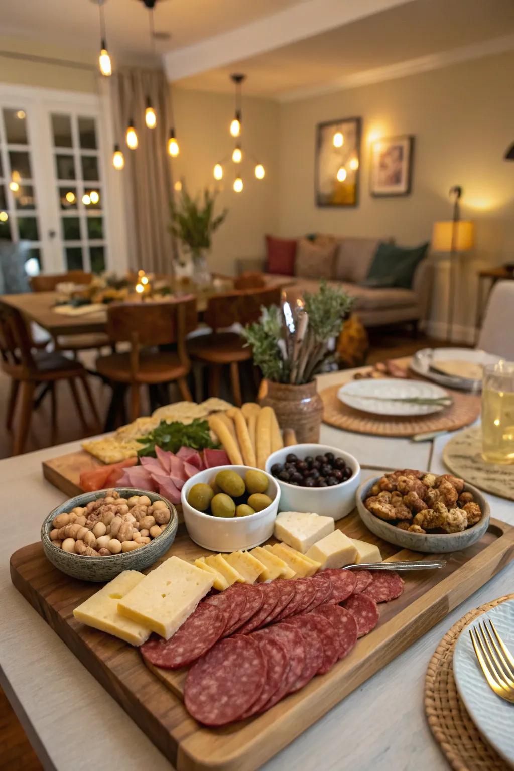 Interactive grazing with olives and nuts.