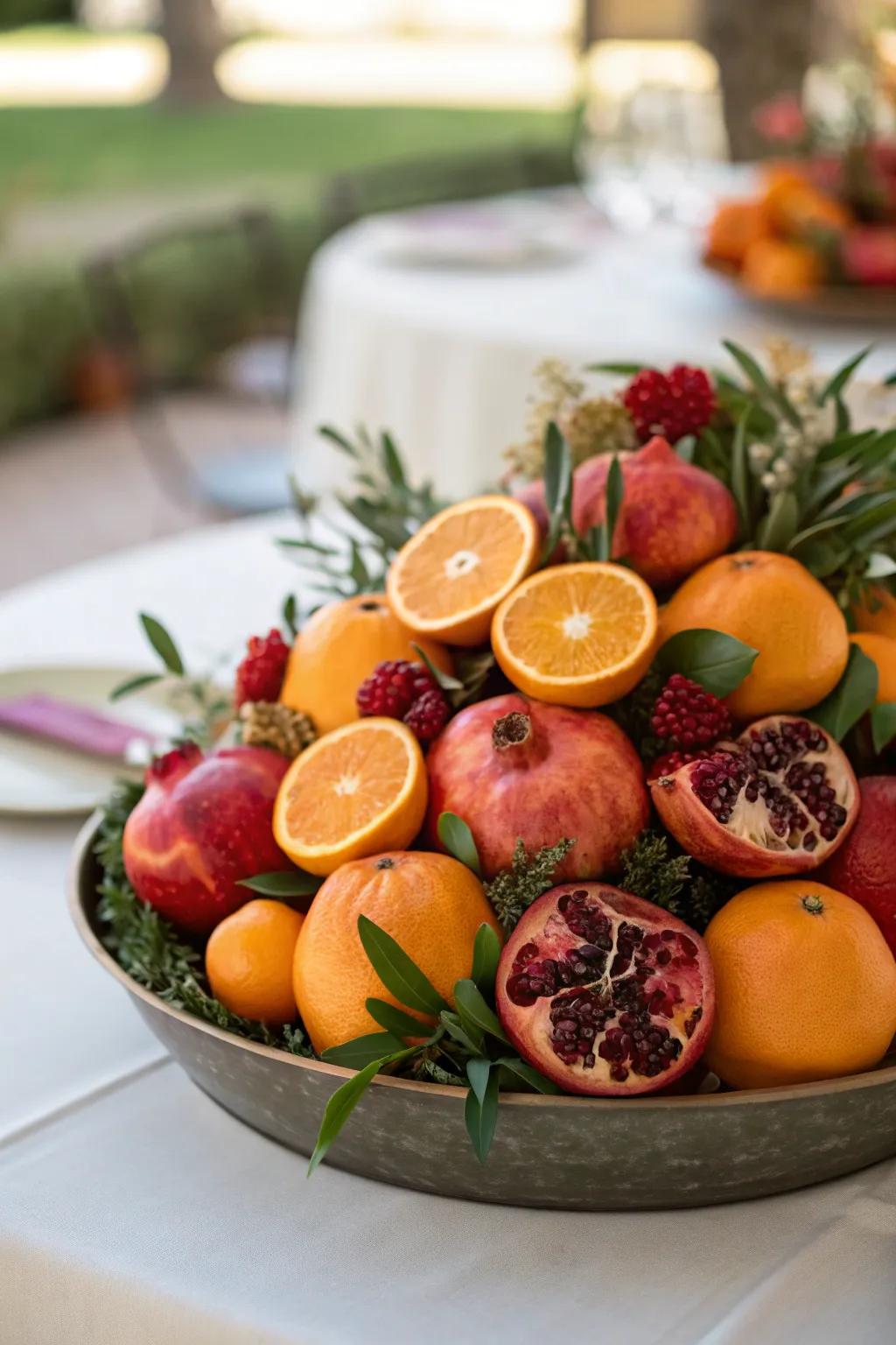Seasonal fruits infuse vibrancy and scent to the dinner setting.