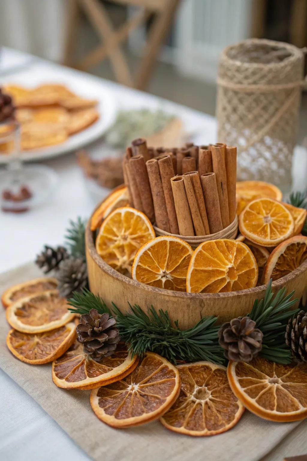 Organic elements injecting warmth and aroma into holiday décor.