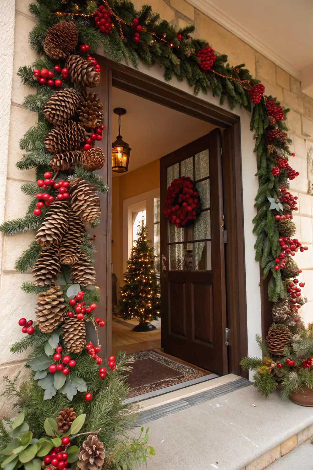 Natural elements provide an organic and elegant festive touch.